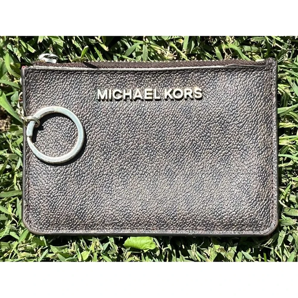 Michael Kors Card Holder Wallet Womens‎ Keychain ID Zip Coin Purse Leather